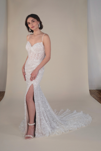 All Who Wander Style #Parker #4 (IVRM-PL) Ivory Lace & Tulle over Rum Gown w Porcelain Tulle Illusion thumbnail