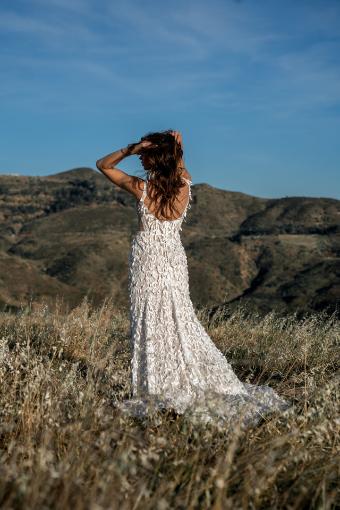 All Who Wander Style #Byron #3 (IVRM-PL) Ivory Lace & Tulle over Rum Gown w Porcelain Tulle Illusion thumbnail