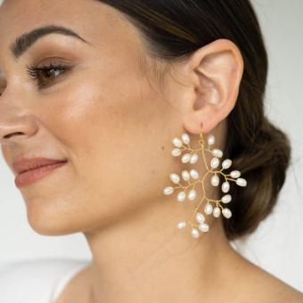 Arianna Bespoke Style #Rice Pearl Spray Earrings - ARE691IVSI #0 default Ivory Pearl thumbnail