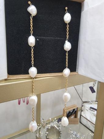 Arianna Bespoke Style #Long Shoulder Drop Pearl Earrings #0 default Ivory Pearl thumbnail