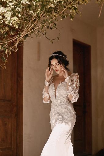 Martina Liana Style #Amalle - 1440 #5 (IVRM-PL) Ivory Lace & Tulle over Rum Gown w Porcelain Tulle Illusion thumbnail