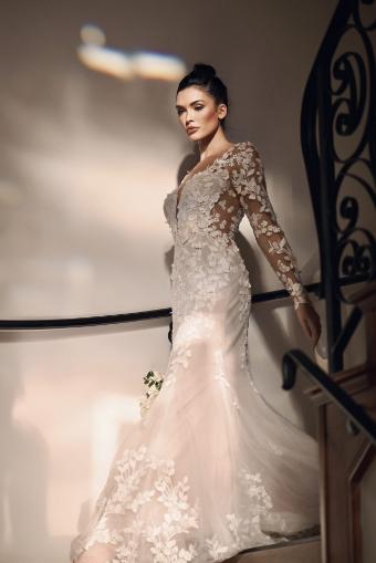 Martina Liana Style #Amalle - 1440 #8 (IVRM-PL) Ivory Lace & Tulle over Rum Gown w Porcelain Tulle Illusion thumbnail