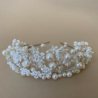 Arianna Bespoke Style #Charlie multi size pearl tiara - AR803IVSI #0 default Ivory/Silver thumbnail
