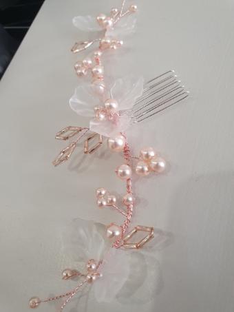 Arianna Bespoke Style #Flower & pearl comb - AR796BLCHRG #1 Blush/Champagne thumbnail