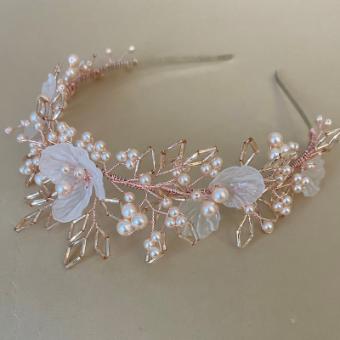 Arianna Bespoke Style #Flower pearl & bugle bead leaf tiara - AR798BLCHRG #0 default Blush/Champagne/RoseGold thumbnail